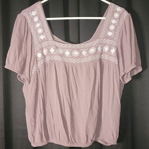 Mudd Embroidered Mauve Crop Top Jrs Large Square Neck Dusty Pink Short Sleeve